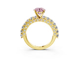 Yellow gold Fancy Pink Round Cut Diamond Solitaire Ring with Shared Prong Pavé Band and Four-Prong Setting_37