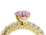Yellow gold Fancy Pink Round Cut Diamond Solitaire Ring with Shared Prong Pavé Band and Four-Prong Setting_38