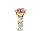 Yellow gold Fancy Pink Round Cut Diamond Solitaire Ring with Shared Prong Pavé Band and Four-Prong Setting_39