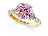 Yellow gold Fancy Pink Round Cut Diamond Solitaire Ring with Side Stones and Four-Prong Setting_18
