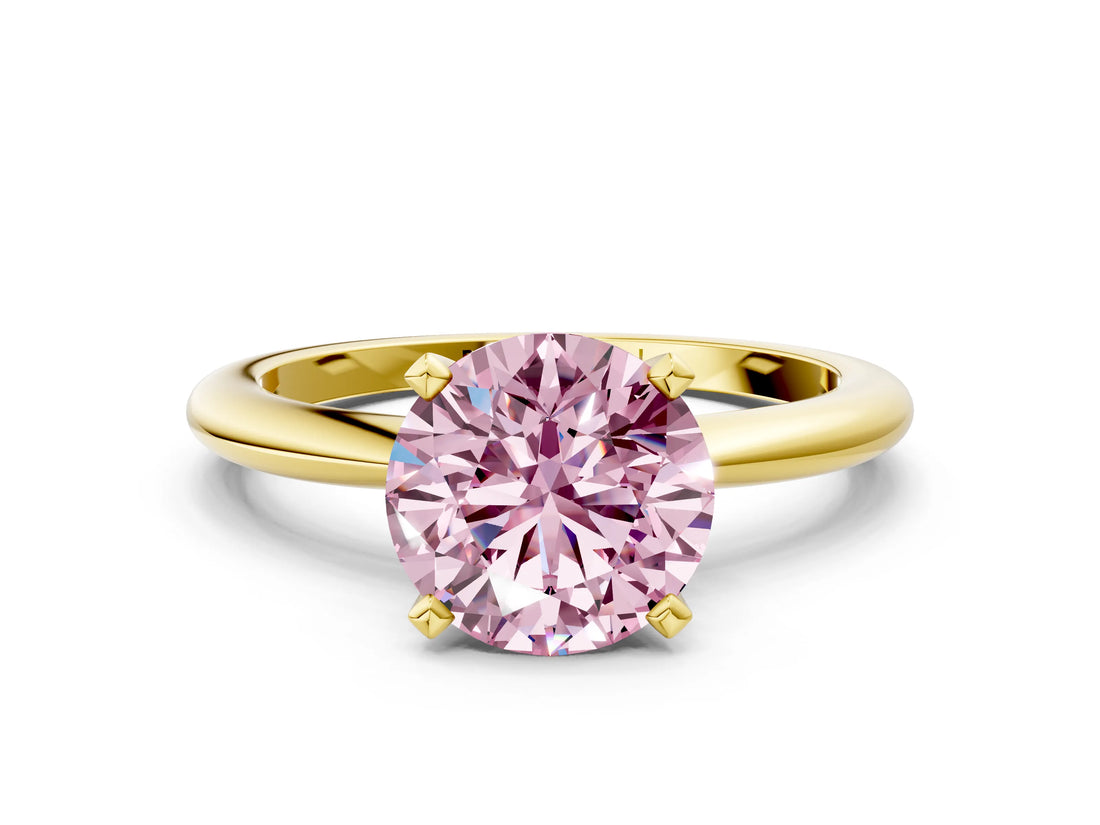 Yellow gold Fancy Pink Round Cut Diamond Solitaire Ring with Six-Prong Setting and Classic Band_54
