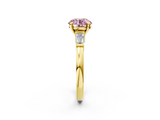Yellow gold Fancy Pink Round  Cut Diamond Solitaire Ring with Tapered Baguette Accents and Four-Prong Setting_2