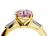 Yellow gold Fancy Pink Round  Cut Diamond Solitaire Ring with Tapered Baguette Accents and Four-Prong Setting_4