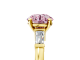 Yellow gold Fancy Pink Round  Cut Diamond Solitaire Ring with Tapered Baguette Accents and Four-Prong Setting_5