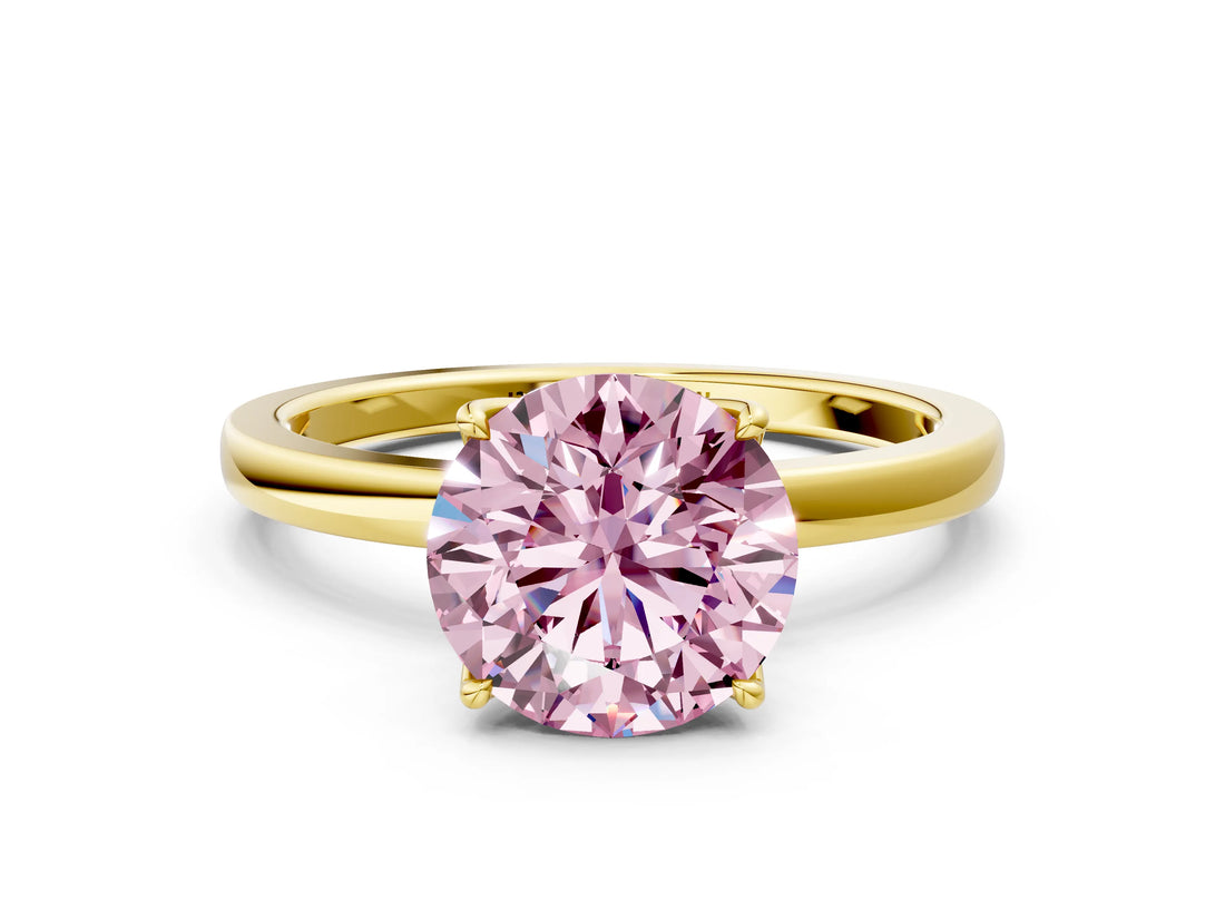 Yellow gold Fancy Pink Round Cut Diamond Solitaire Ring with Thin Band and Prong Setting_12