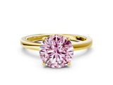 Yellow gold Fancy Pink Round Cut Diamond Solitaire Ring with Thin Band and Prong Setting_12