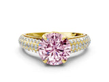 Yellow gold Fancy Pink Round Cut Diamond Solitaire Ring with Three-Row Pavé Band and Four-Prong Setting_17