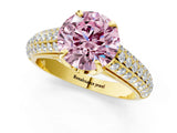 Yellow gold Fancy Pink Round Cut Diamond Solitaire Ring with Three-Row Pavé Band and Four-Prong Setting_18