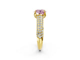 Yellow gold Fancy Pink Round Cut Diamond Solitaire Ring with Three-Row Pavé Band and Four-Prong Setting_19