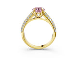 Yellow gold Fancy Pink Round Cut Diamond Solitaire Ring with Three-Row Pavé Band and Four-Prong Setting_20