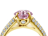Yellow gold Fancy Pink Round Cut Diamond Solitaire Ring with Three-Row Pavé Band and Four-Prong Setting_21
