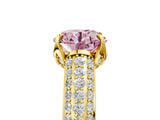 Yellow gold Fancy Pink Round Cut Diamond Solitaire Ring with Three-Row Pavé Band and Four-Prong Setting_22