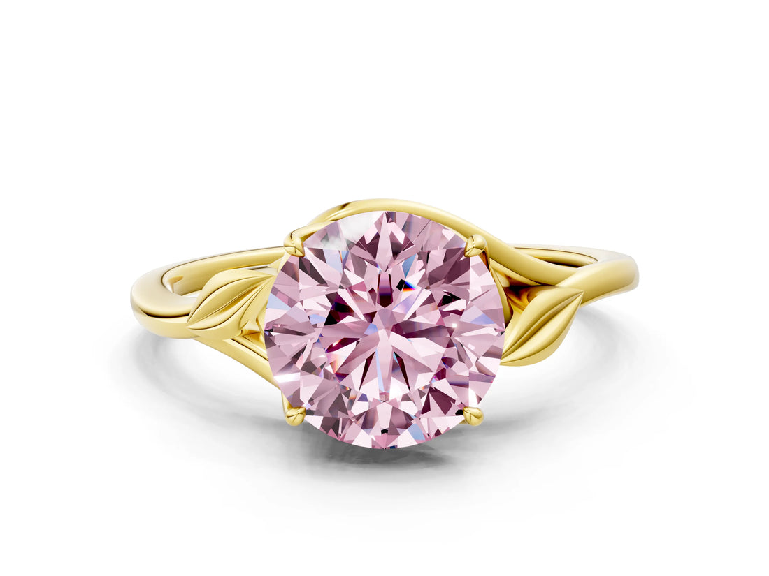 Yellow gold Fancy Pink Round Cut Diamond Solitaire Ring with Twist Band and Four-Prong Setting_30