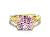 Yellow gold Fancy Pink Round Cut Diamond Solitaire Twist Band Prong Setting Ring_67