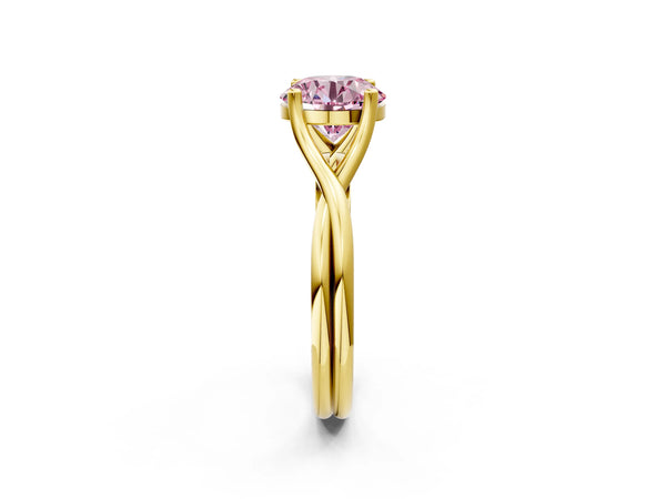 Yellow gold Fancy Pink Round Cut Diamond Solitaire Twist Band Prong Setting Ring