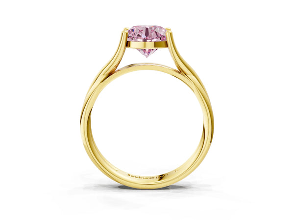 Yellow gold Fancy Pink Round Cut Diamond Solitaire Twist Band Prong Setting Ring