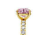 Yellow gold Fancy Pink Round  Cut Diamond Solitaire with Pave Band and Four-Prong Setting 1
