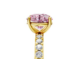 Yellow gold Fancy Pink Round  Cut Diamond Solitaire with Pave Band and Four-Prong Setting 11