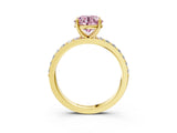 Yellow gold Fancy Pink Round  Cut Diamond Solitaire with Pave Band and Four-Prong Setting 13