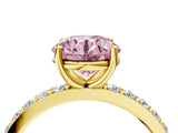 Yellow gold Fancy Pink Round  Cut Diamond Solitaire with Pave Band and Four-Prong Setting 2