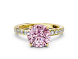 Yellow gold Fancy Pink Round  Cut Diamond Solitaire with Pave Band and Four-Prong Setting 9