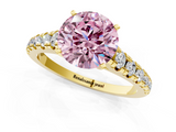 Yellow gold Fancy Pink Round  Cut Diamond Solitaire with Pave Band and Four-Prong Setting_1