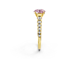 Yellow gold Fancy Pink Round  Cut Diamond Solitaire with Pave Band and Four-Prong Setting_2