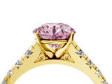 Yellow gold Fancy Pink Round  Cut Diamond Solitaire with Pave Band and Four-Prong Setting_4