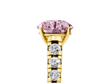 Yellow gold Fancy Pink Round  Cut Diamond Solitaire with Pave Band and Four-Prong Setting_5