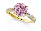 Yellow gold Fancy Pink Round Cut Diamond Solitaire with Side Stones, Pave Band, Four-Prong Setting_42