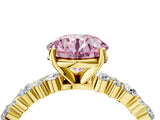 Yellow gold Fancy Pink Round Cut Diamond Solitaire with Side Stones, Pave Band, Four-Prong Setting_45