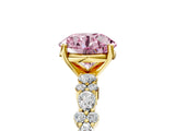 Yellow gold Fancy Pink Round Cut Diamond Solitaire with Side Stones, Pave Band, Four-Prong Setting_46