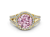 Yellow gold Fancy Pink Round Cut Diamond Split Shank Halo Ring with Four-Prong Setting_17