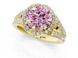 Yellow gold Fancy Pink Round Cut Diamond Split Shank Halo Ring with Four-Prong Setting_18