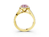 Yellow gold Fancy Pink Round Cut Diamond Split Shank Halo Ring with Four-Prong Setting_20