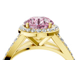 Yellow gold Fancy Pink Round Cut Diamond Split Shank Halo Ring with Four-Prong Setting_21