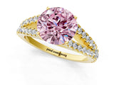 Yellow gold Fancy Pink Round Cut Diamond Split Shank Pavé Engagement Ring with Four-Prong Setting_18