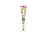 Yellow gold Fancy Pink Round Cut Diamond Split Shank Pavé Engagement Ring with Four-Prong Setting_19