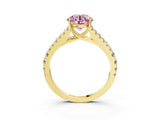 Yellow gold Fancy Pink Round Cut Diamond Split Shank Pavé Engagement Ring with Four-Prong Setting_20