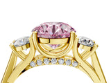 Yellow gold Fancy Pink Round Cut Diamond Three-Stone Engagement Ring with Prong Setting and Pavé Band_4