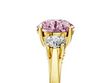 Yellow gold Fancy Pink Round Cut Diamond Three-Stone Engagement Ring with Prong Setting and Pavé Band_5
