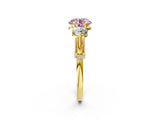 Yellow gold Fancy Pink Round Cut Diamond Three-Stone Ring with Prong Setting and Pavé Band_2