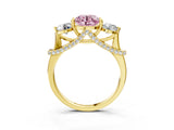 Yellow gold Fancy Pink Round Cut Diamond Three-Stone Ring with Prong Setting and Pavé Band_3
