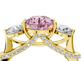 Yellow gold Fancy Pink Round Cut Diamond Three-Stone Ring with Prong Setting and Pavé Band_4