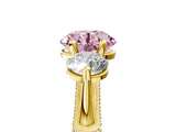 Yellow gold Fancy Pink Round Cut Diamond Three-Stone Ring with Prong Setting and Pavé Band_5