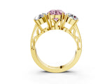 Yellow gold Fancy Pink Round Cut Diamond Three-Stone Ring with Prong Setting and Textured Band_3