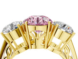 Yellow gold Fancy Pink Round Cut Diamond Three-Stone Ring with Prong Setting and Textured Band_4