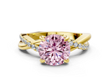 Yellow gold Fancy Pink Round  Cut Diamond Twist Band Solitaire with Prong Setting