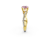 Yellow gold Fancy Pink Round  Cut Diamond Twist Band Solitaire with Prong Setting_2