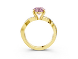 Yellow gold Fancy Pink Round  Cut Diamond Twist Band Solitaire with Prong Setting_3